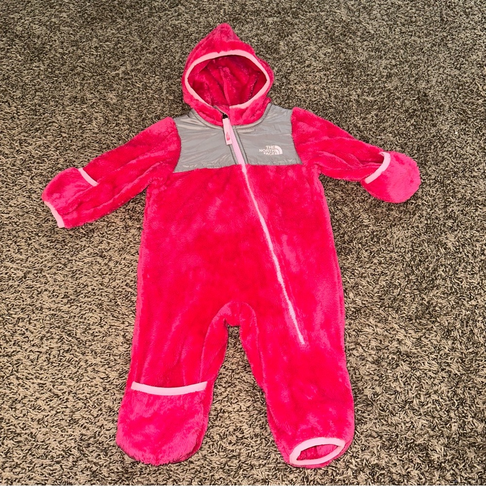 The North Face Pink and Gray Kids One Piece Footie